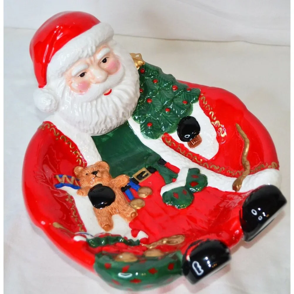 Vintage Hallgem Corp. Ceramic Santa Claus With Gifts Serving Platter Cookie Tray